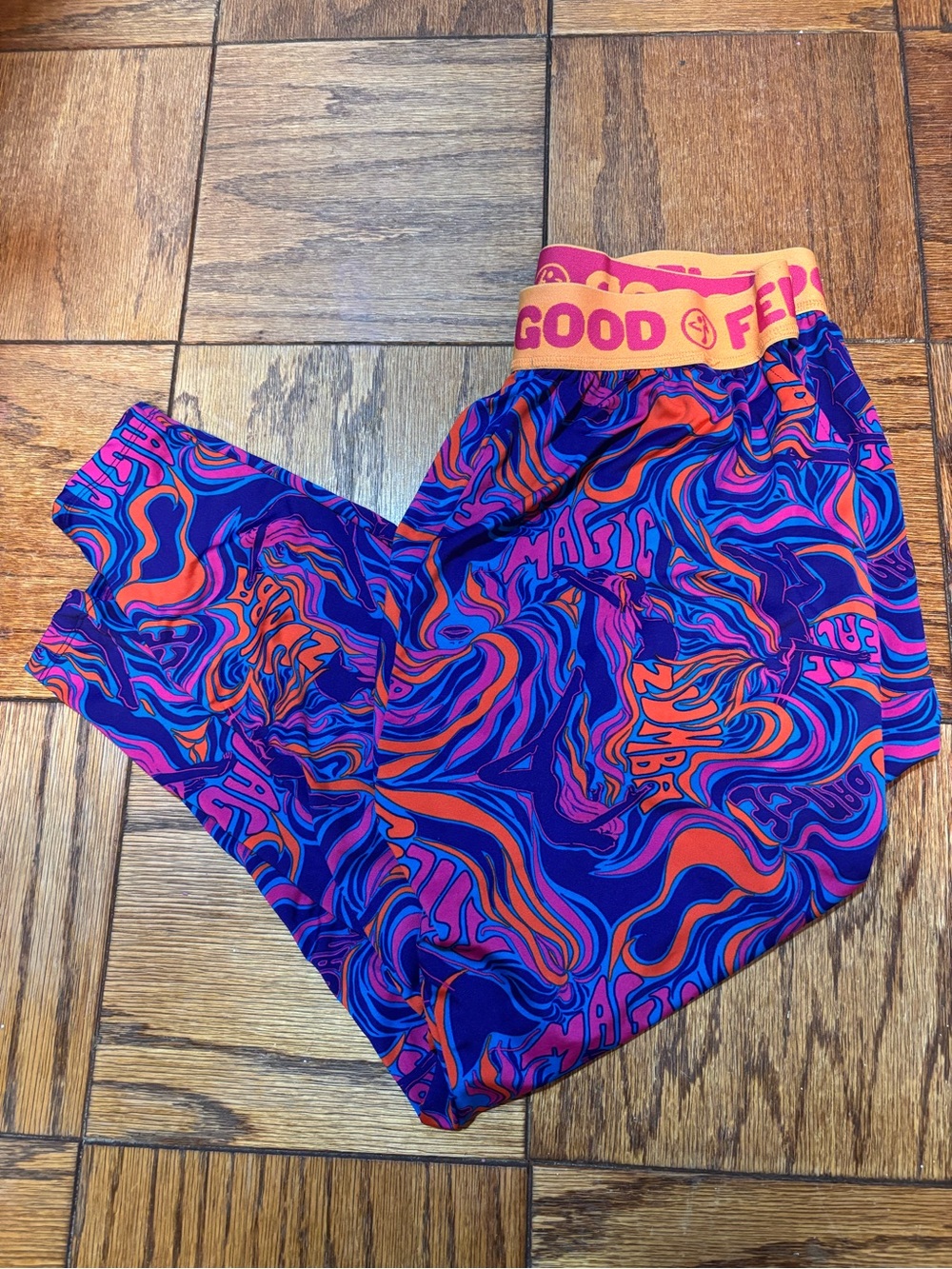 Zumba Fitness Purple, Pink & Orange Swirl Waistband Leggings